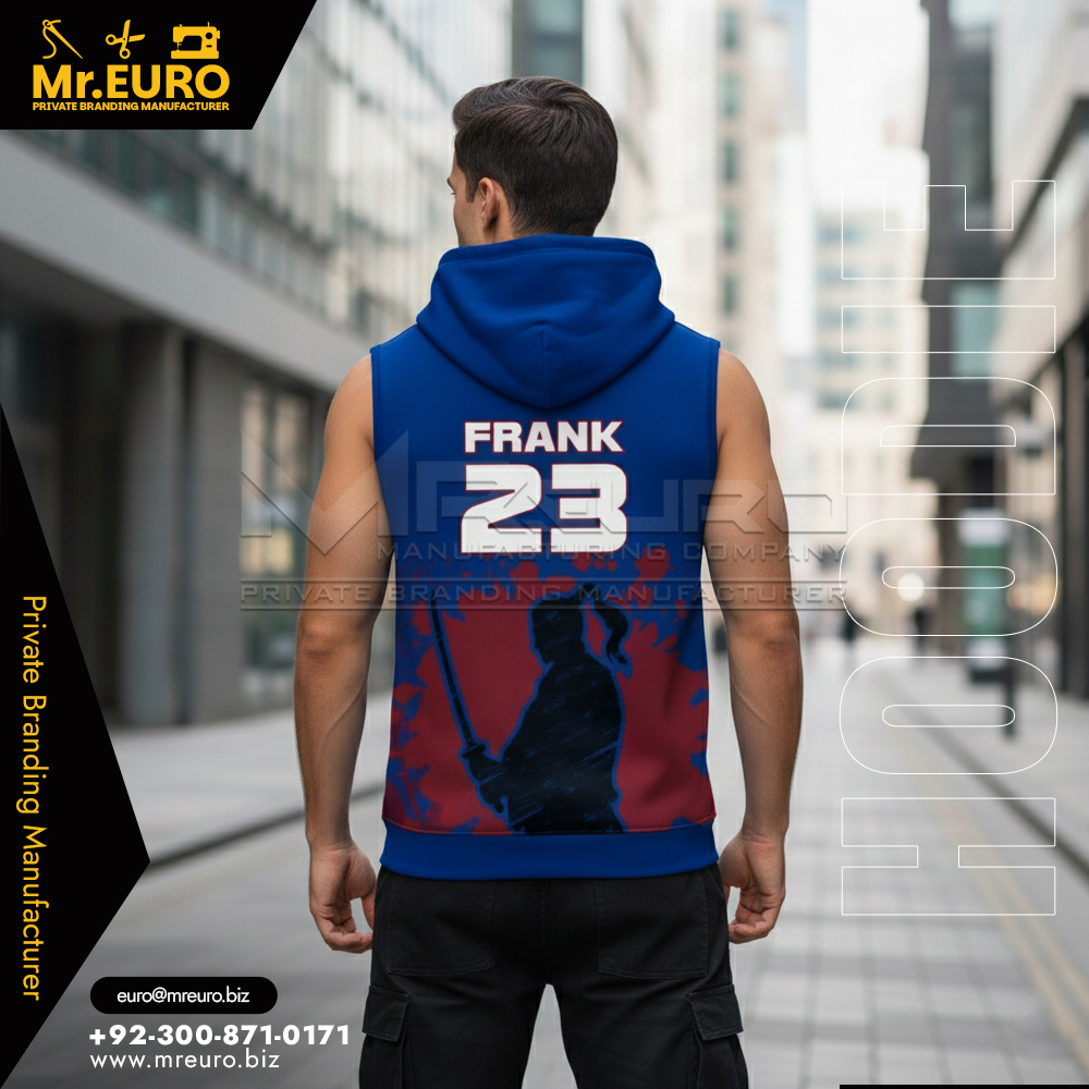 Sleeveless Blue Streetwear Hoodie - Image 2