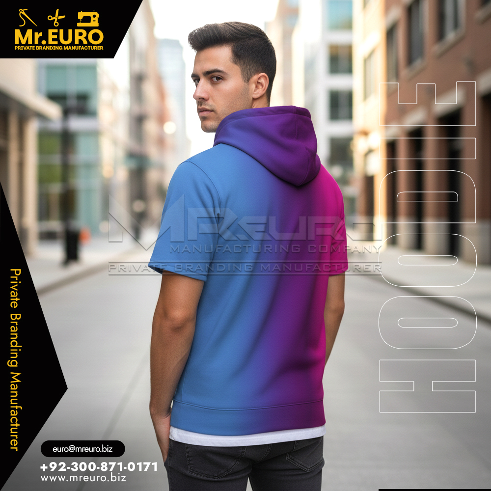 Short Sleeve Two Tone Zip Hoodie Casual Style - Image 2