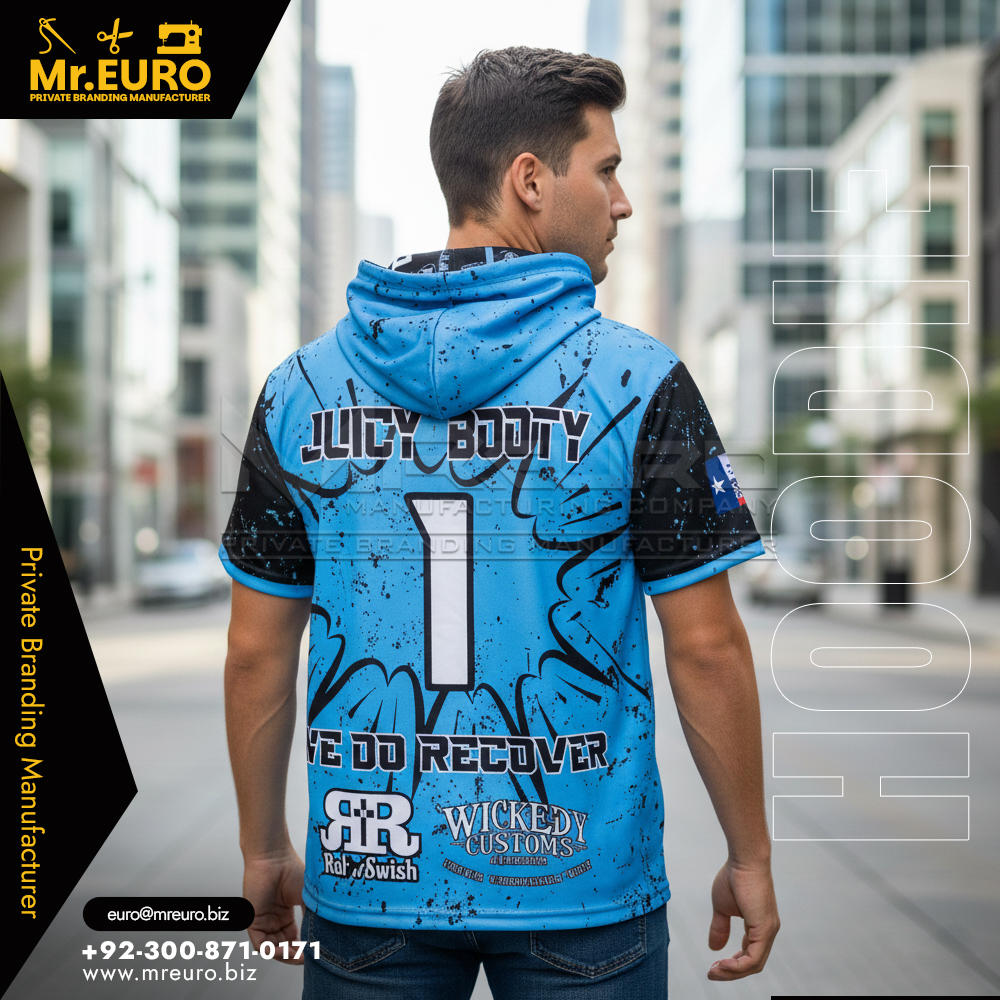 Graphic Print Sublimation Short Sleeve Hoodie - Image 2