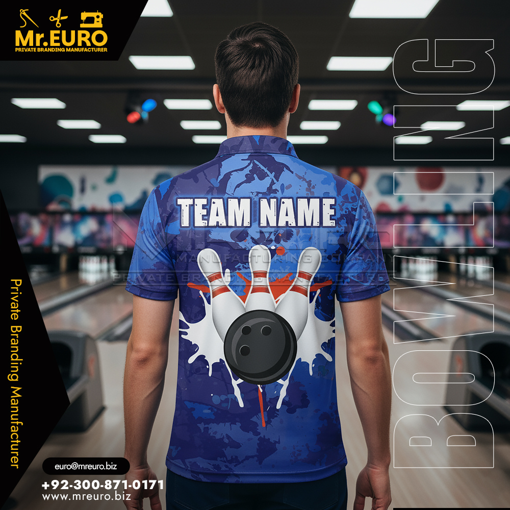 Blue Galaxy Bowling Polo Shirt Bold Print Design - Image 2