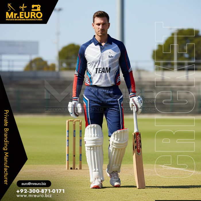 White & Navy Professional Cricket Kit for Club Teams