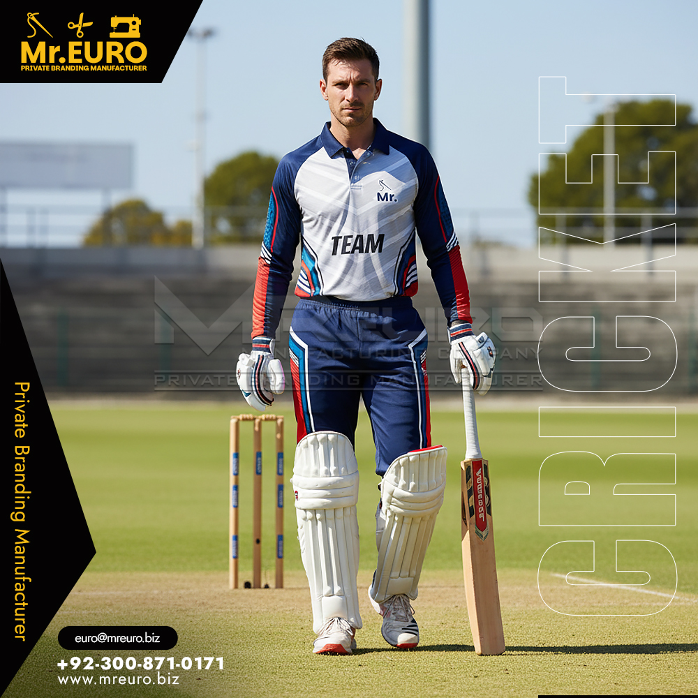 White & Navy Professional Cricket Kit for Club Teams