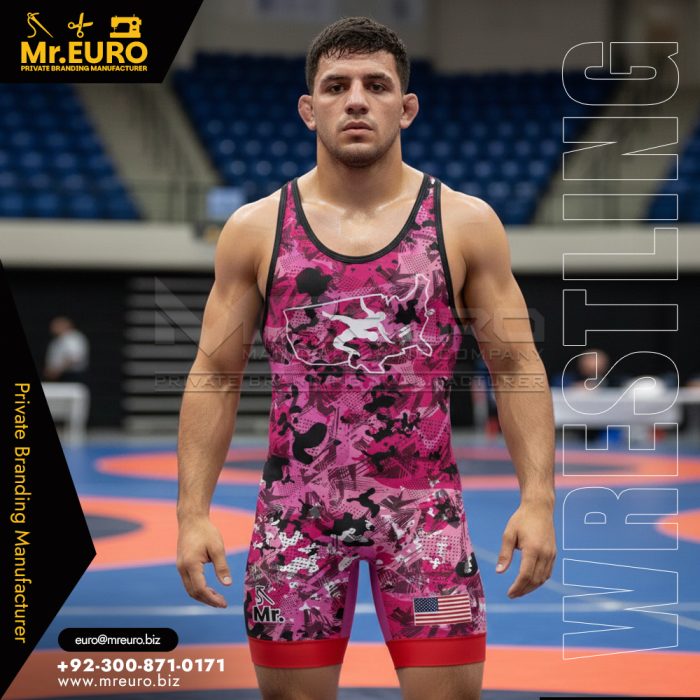 Pro Pink Camo Wrestling Singlet