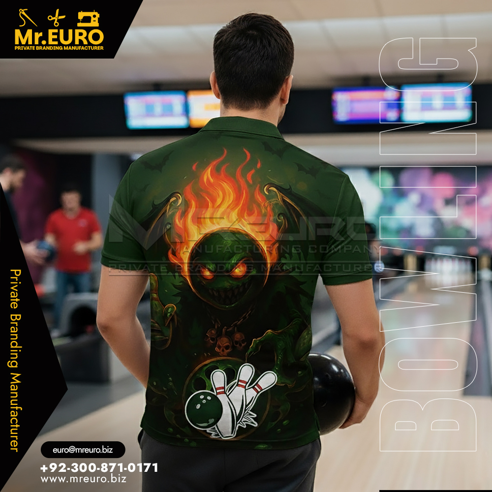 Green Fireball Bowling Polo Shirt Custom Print Style - Image 2
