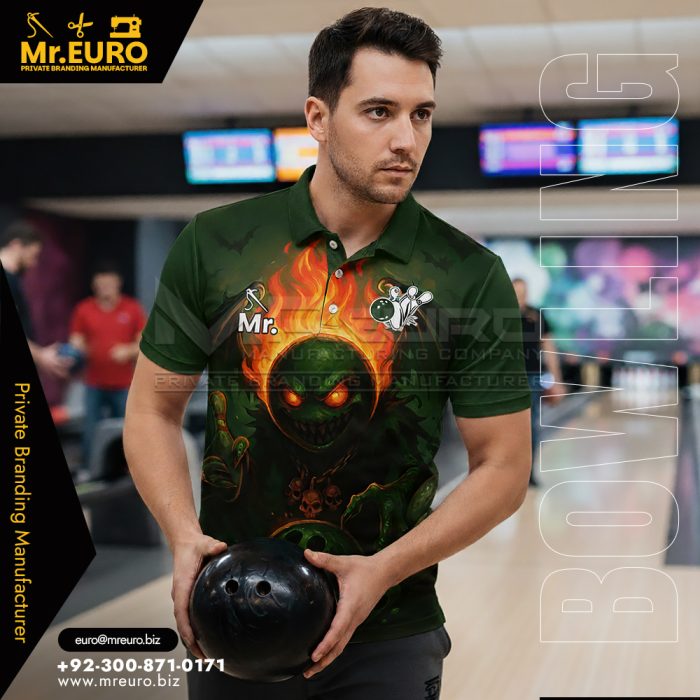 Green Fireball Bowling Polo Shirt Custom Print Style