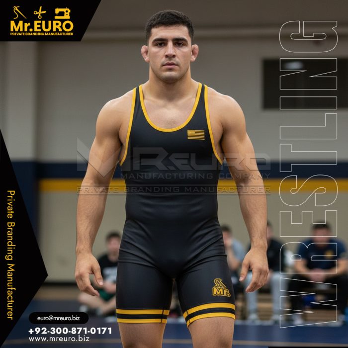 Custom Black Yellow Wrestling Singlet