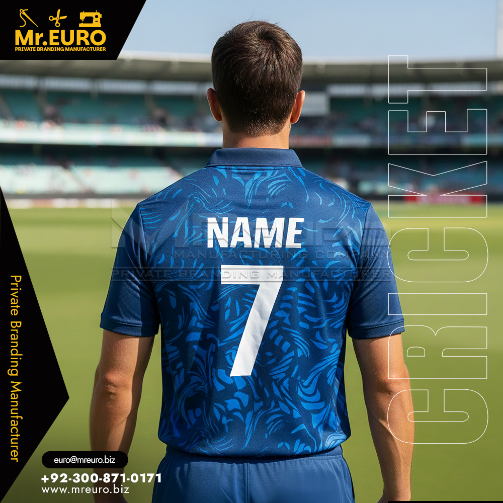 Navy Blue Printed Cricket Jersey for Club Squad Wear - Image 2