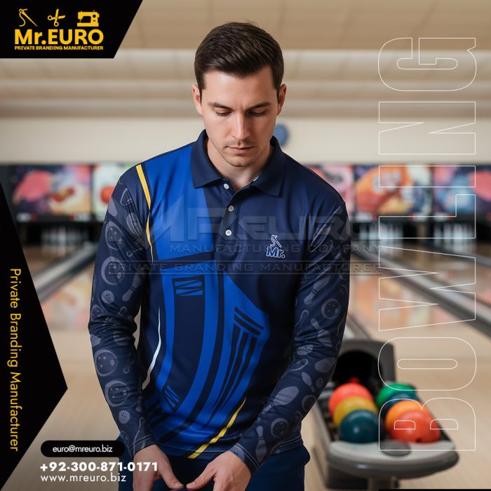 Blue Tech Pattern Bowling Polo Shirt Modern Look