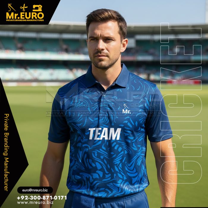 Navy Blue Printed Cricket Jersey for Club Squad Wear