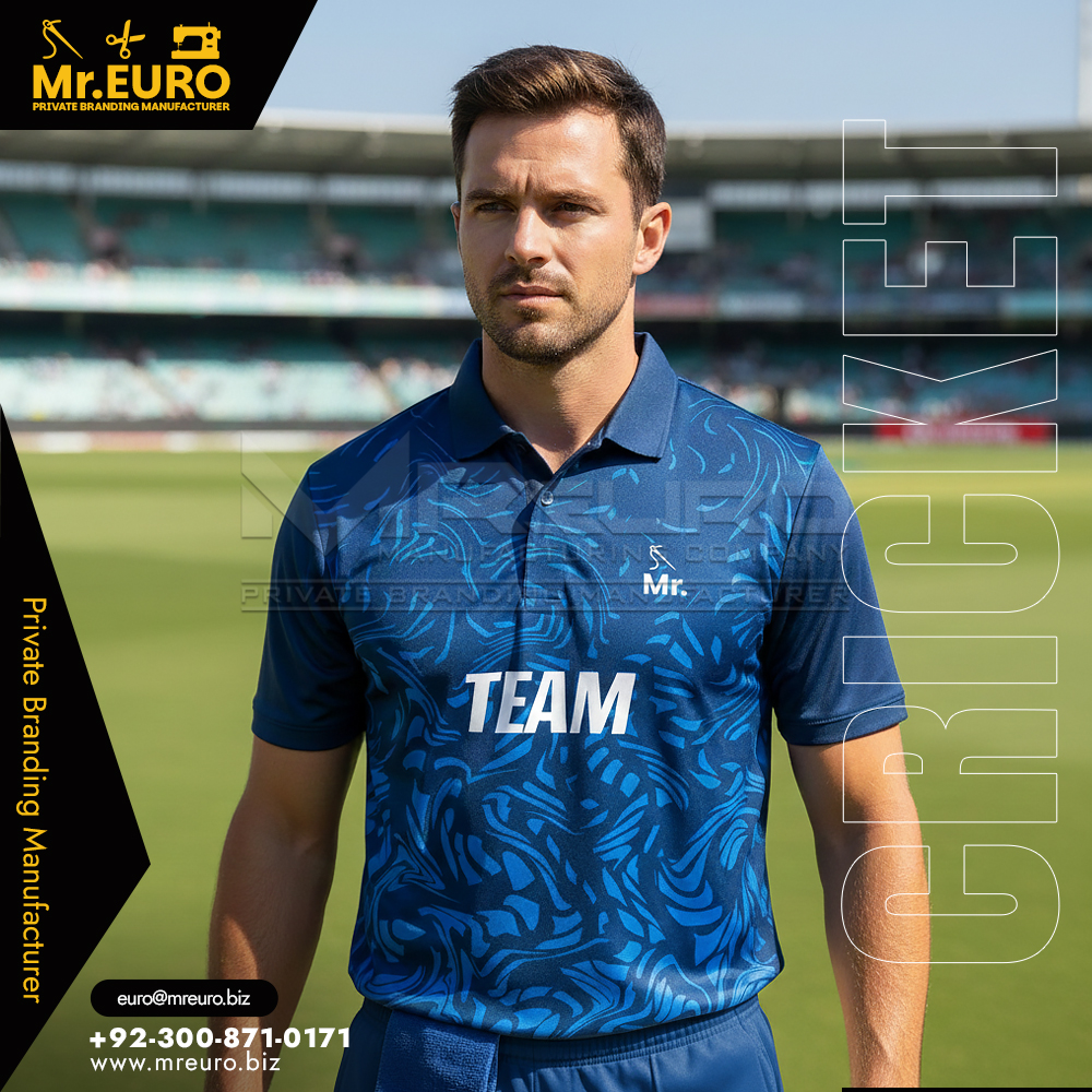 Navy Blue Printed Cricket Jersey for Club Squad Wear