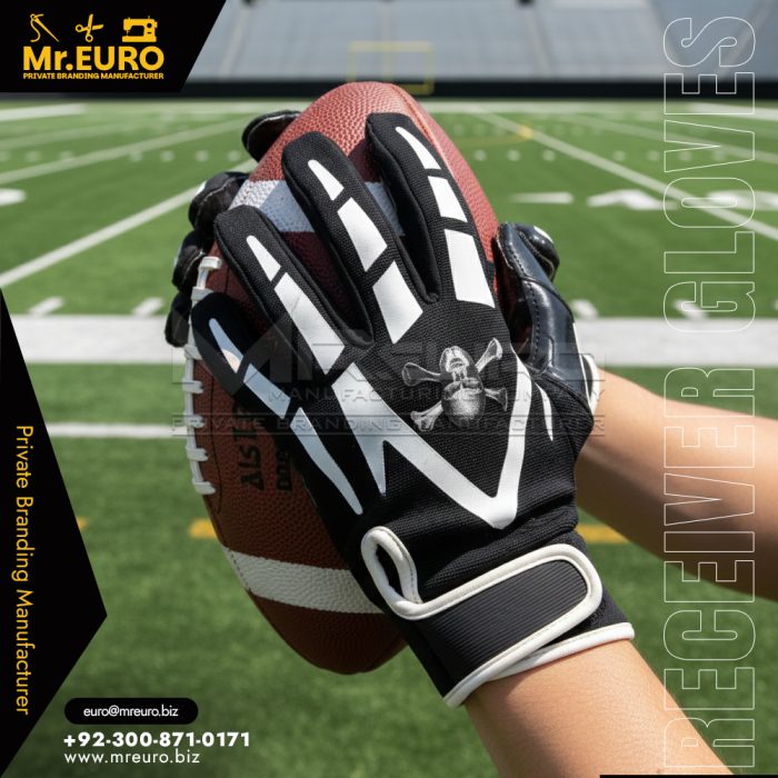 Black Pro Grip American Football Receiver Gloves Sticky Feel