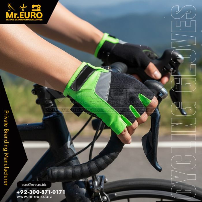 Green Anti Slip Breathable Cycling Gloves For Road