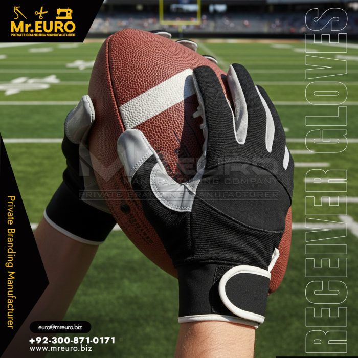 White & Black Anti Slip Football Receiver Glove Set