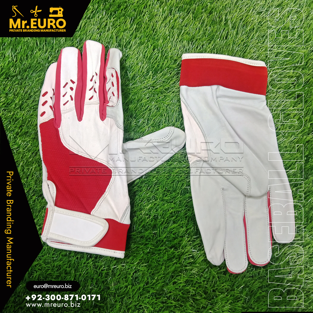Flexible Red & White Baseball Batting Gloves Style - Image 2