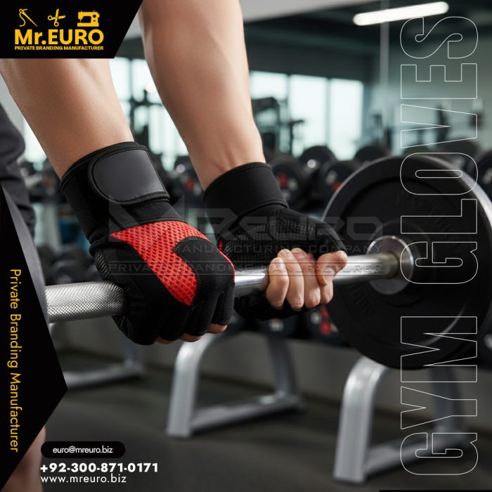 Red Anti Slip Weightlifting Gloves For Gym Fitness