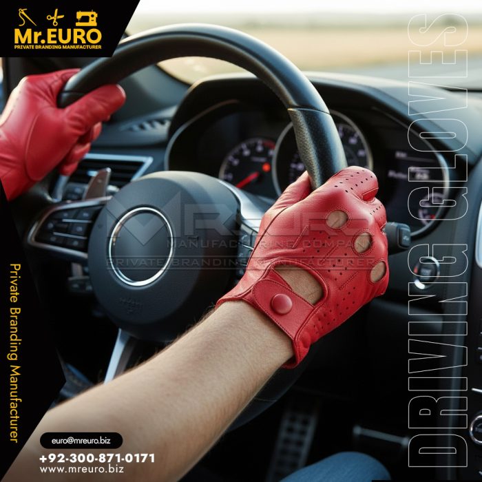 Racing Style Red Leather Driving Gloves For Speed